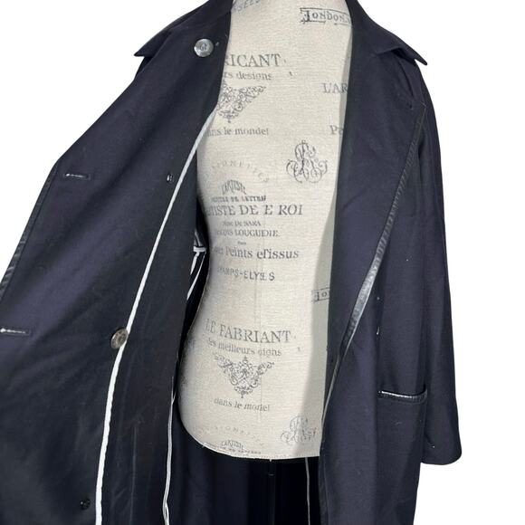 Louis Ferard | Women | Black Virgin Wool Leather Mid Belted Trench Coat | US 16 - Picture 7 of 16